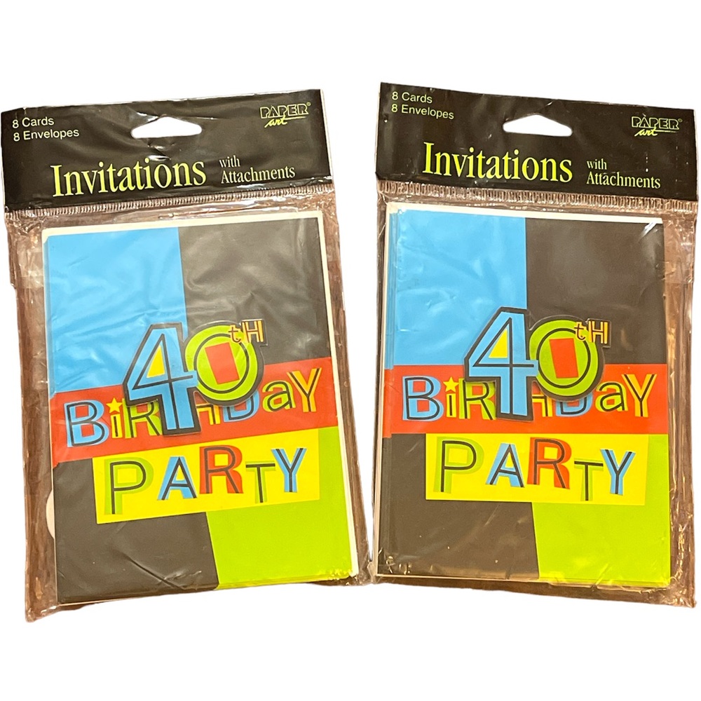 40th Birthday Party Invitation W attachments  (2 Packs X 8 Cards W 8 Envelopes)
